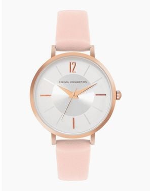 French Connection Connection Rose Case Round Shape Strap Quartz Watch - Pink