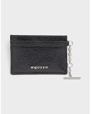McQueen Sling Logo Card Holder Crackled Leather - Black