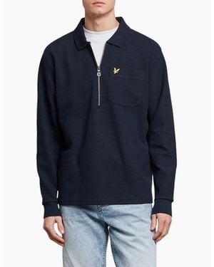 Lyle & Scott Lyle & Scott Sweatshirt Quarter Zip Pullover Plain Jumper Casual Tops - Blue