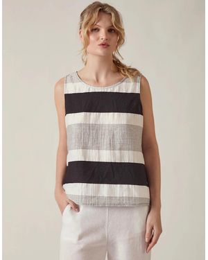 James Lakeland Striped Linen Blend Sleeveless Button-Back Top - Natural