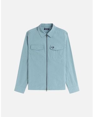 Fred Perry Textured Zip-Through Overshirt Stockport - Blue