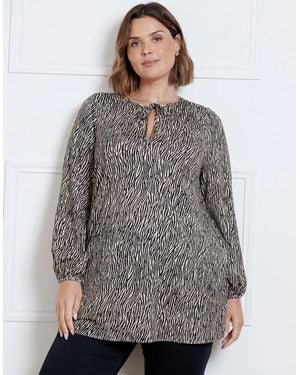 Live Unlimited London Petite Zebra Tunic With Keyhole Neck - Grey
