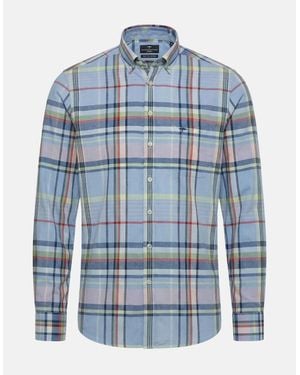 Fynch-Hatton Washed Oxford Check Shirt New Breeze - Blue