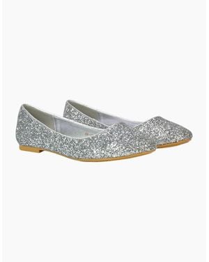 XY London Ladies Karissa Glitter Flat Ballerina Flats - Metallic