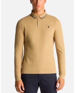 Remus Uomo Long Sleeve Polo Shirt Tan - Blue