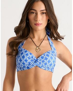 Gini London Chain Print Twist Front Bikini Top - Blue