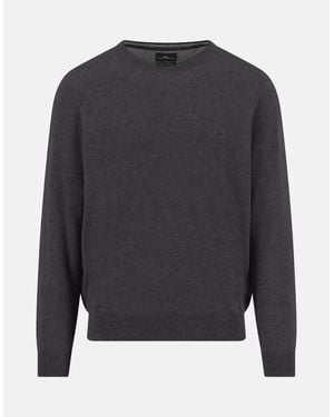 Fynch-Hatton Merino Wool Cashmere Crewneck Knit Charcoal - Blue