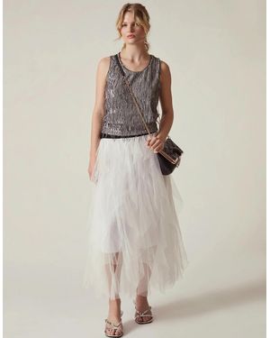 James Lakeland Tulle Ruffle Midi Skirt - Natural