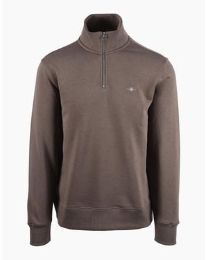 GANT Reg Shield Half Zip Sweatshirt Faded Taupe - Brown