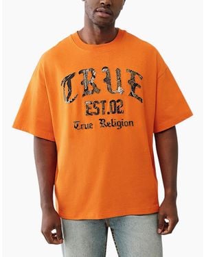 TRUE RELIGION Oversized T Shirts Drop Shoulder Tee - Orange