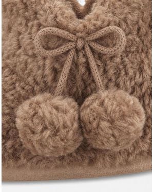 Totes Toasties Textured Fur Bootie With Pom Pom Slipper Boots - Brown