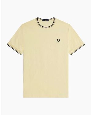 Fred Perry Twin Tipped T Shirt Crew Neck Short Sleeve Summer Tee - Natural