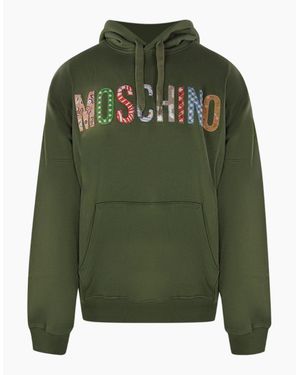 Moschino Bold Embroidered Multicolour Logo Hoodie - Green