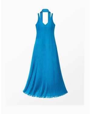 Ro&zo Petite Vivian Pleated Drop-Waist Dress With Scarf - Blue
