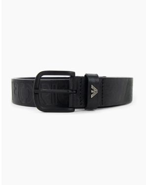 Emporio Armani Leather Belt With Embossed Lettering - Black