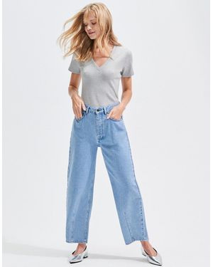 Ro&zo Petite Mid-Rise Barrel Leg Denim Jeans - Blue