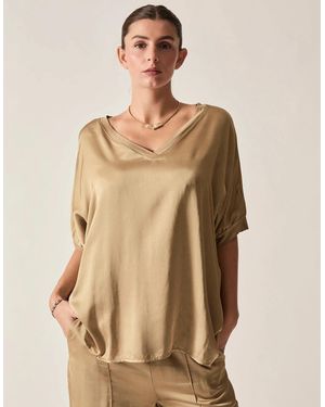 James Lakeland Camel V-Neck Relaxed Fit Top - Natural