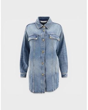 Palm Angels Washed Logo Denim Overshirt - Blue