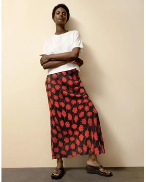 Ro&zo Petite Daisy-Print Striped Bias-Cut Skirt - Red