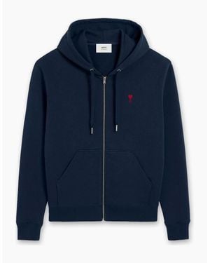 Ami Paris De Coeur Zipped Hoodie - Blue