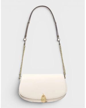Michael Kors Mila Medium Leather Messenger Bag Cream - Natural