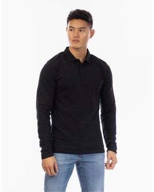 Peter Werth Albery Collared Long Sleeve Polo Shirt - Black