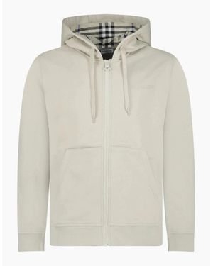 Burberry 'Hove' Check Hood Embroidery Logo Hoodie Zip Sweatshirt Lichen - White
