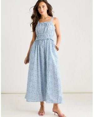 Gini London Ditsy Floral Shirred Bodice Midi Dress - Blue