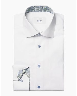 Eton Floral Trim Signature Twill Contemporary Shirt 00 - White