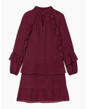 Ro&zo Burgundy Dobby Ruffle Short Dress - Red