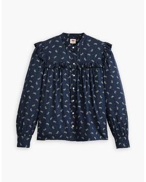 Levi's Levi's Gianna Mock Neck Ruffle Sleeve Peasant Blouse - Blue