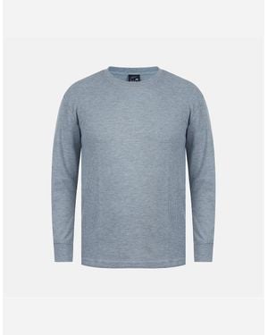 Fabric Waffle Crew Neck Long Sleeve T-Shirt - Blue