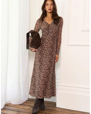 Gini London Animal Mesh Ruched Front Midaxi Dress - Brown