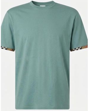 Burberry Ellison Check Sleeves T Shirt Aqua - Green