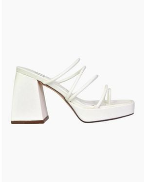 XY London Ladies Colt Strappy Square Toe High Block Heel Mule Sandals - White