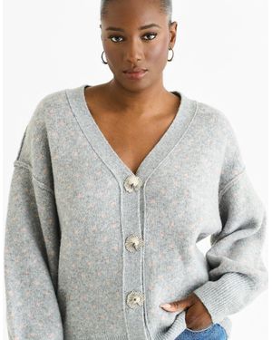 Gini London Spot Print Button Cardigan Look Jumper - Blue