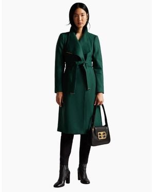 Ted Baker Rose Midi Length Belted Wool Dark Wrap Coat - Green