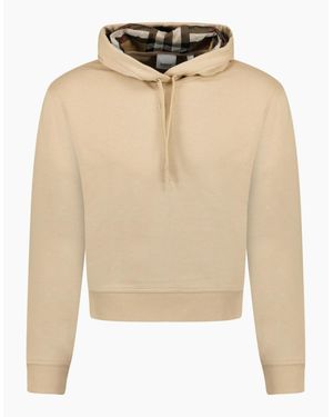 Burberry 'Talley' Embroidery Logo Check Hooded Sweatshirt - Natural