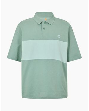 Timberland Colour Block Logo Collared Neck Rugby T Shirt - Green