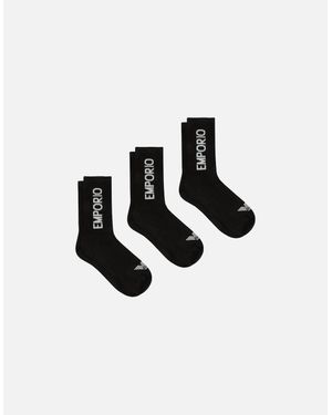 Emporio Armani Cotton 3-Pair Logo Socks - White