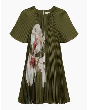 Ted Baker Vinlaa Short Sleeve Pleated Mini Dress - Green