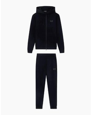 EA7 Ventus7 Cotton Zip Hooded Tracksuit - Blue