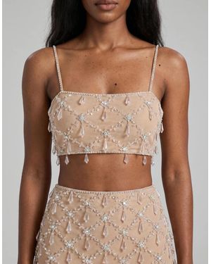 Oceanus Calliope Luxury Crystal Co-Ord Top Nude - Brown