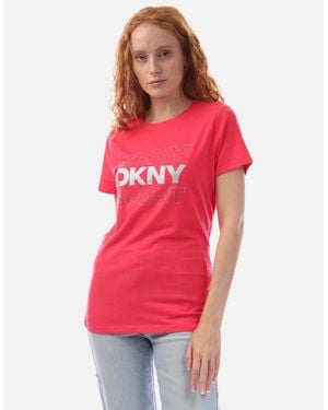 DKNY Glitter Logo Ss Crew Neck T-Shirt - Red