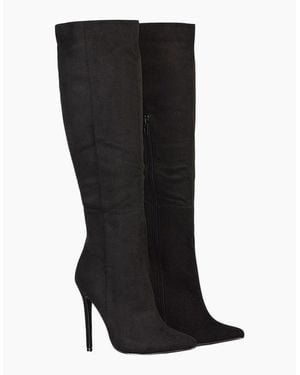 XY London Ladies Nora Pointed Zipped High Stiletto Heel Knee-High Boots - Black