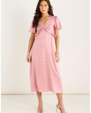 Gini London Blush Metallic Foil V Neck Midi Dress - Pink