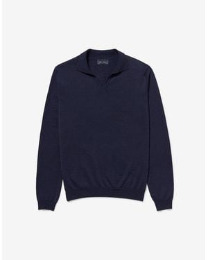 Oliver Sweeney Merino Wool Buttonless Polo Jumper - Blue