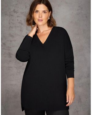 Live Unlimited London Ribbed Detail V Neck Knit Tunic - Black