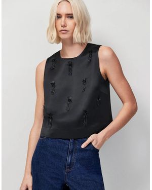 Ro&zo Embroidered Beaded Shell Top - Blue