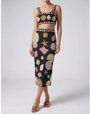 Oceanus New York Hand-Embroidered Skirt Multi Colour - Black